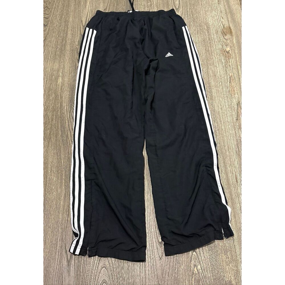 Adidas Mens Track Pants Elastic Waist 3 Side Stripes Pockets Black White Size M